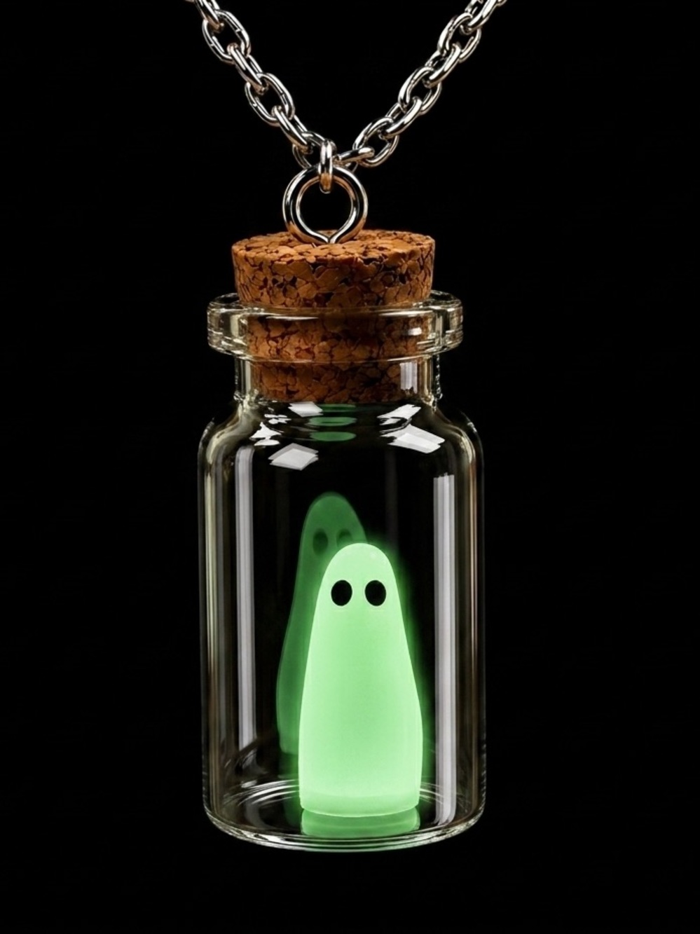 Adopt a Ghost~ Spirit Glass Bottle Captured Luminous Green Glow in Dark Necklace